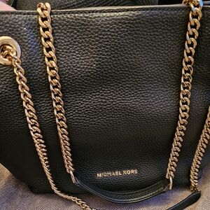 Michael Kors black leather gold chain bag